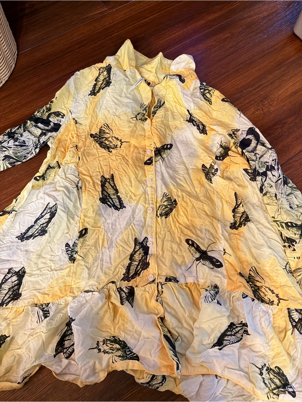 Anthropologie Yellow and Black Butterfly Print Button-Down Shirt